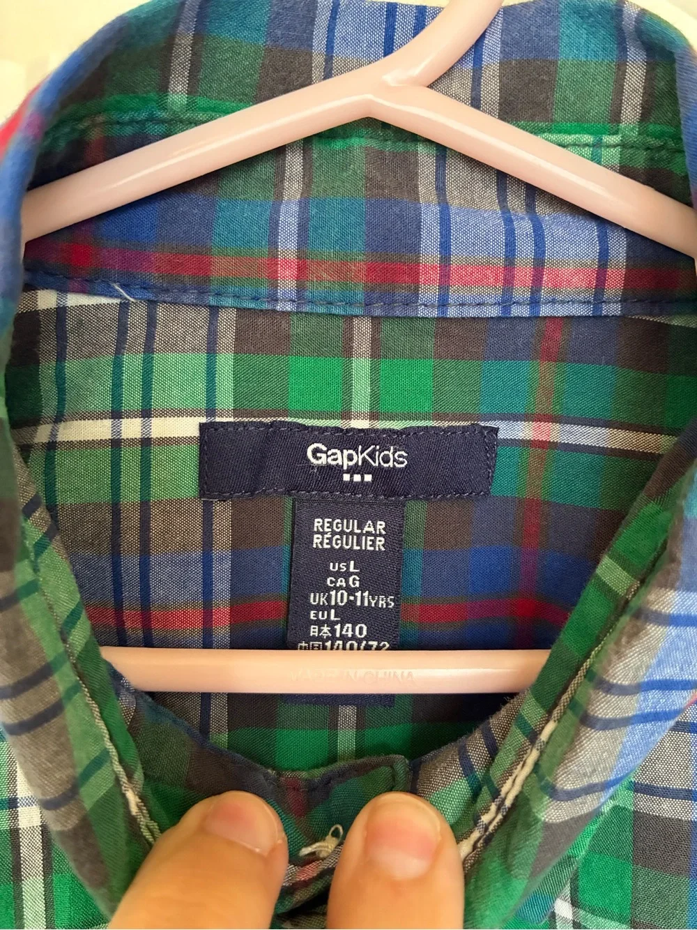 GAPkids Boys Green and Blue Plaid Button-Down Shirt